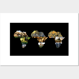 African Wildlife Continent Collage Trio Posters and Art